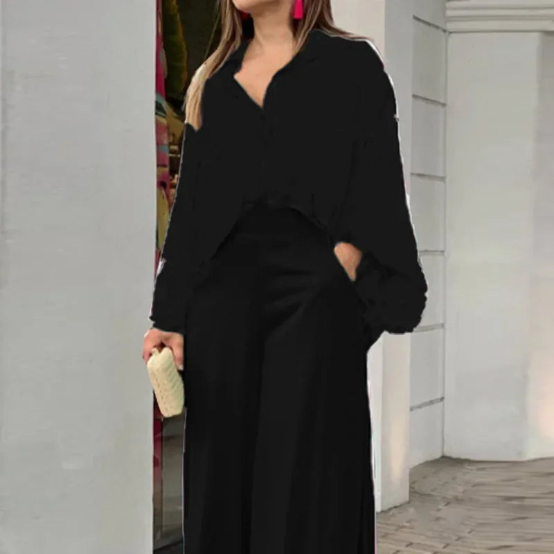 Fashion Shirt Elegant Wide Leg Pants Set - Palm and Thread