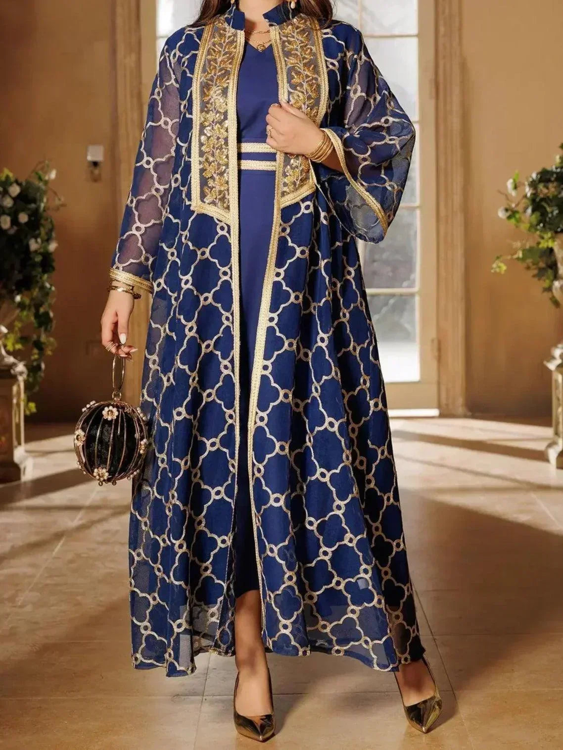 Embroidery Cardigan Abaya Kaftan 2 Piece - Palm and Thread