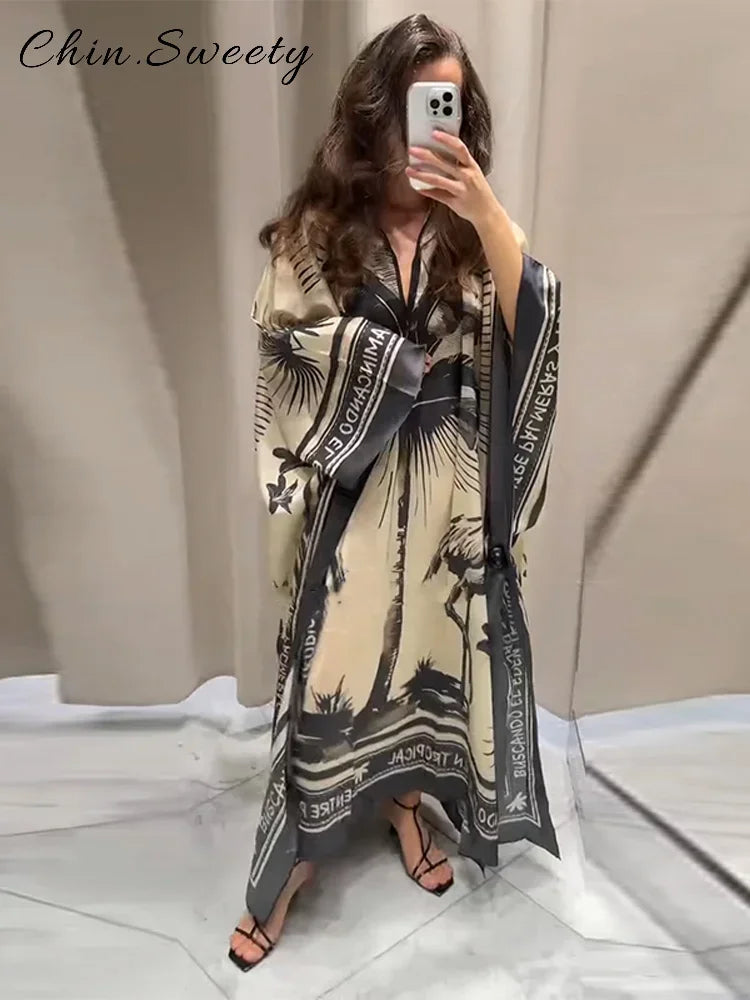 Elegant Printed Long Pleated Dress - Palm and Thread