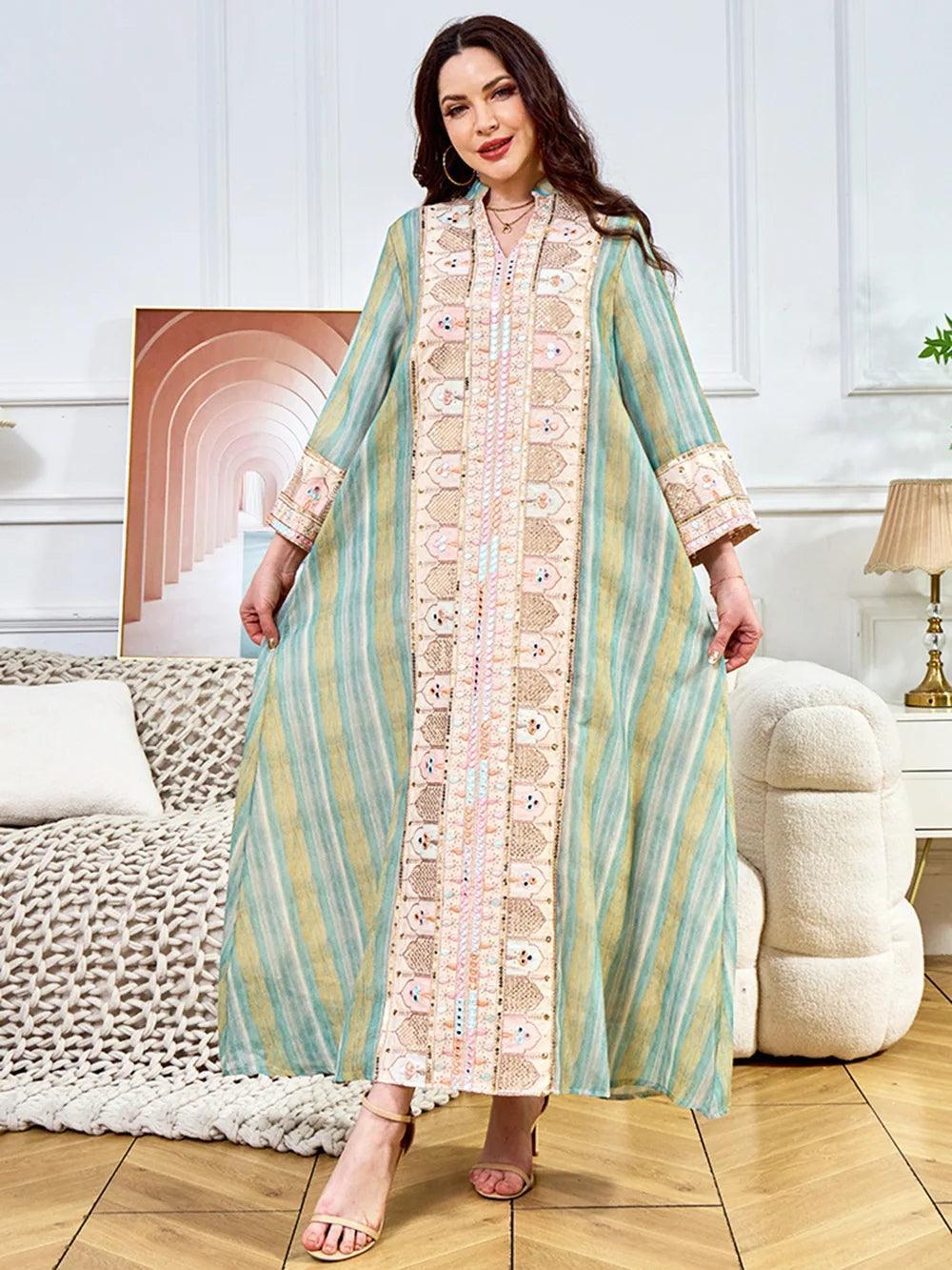 Abaya Sequins Embroidery Moroccan Kaftan Robe - Palm and Thread