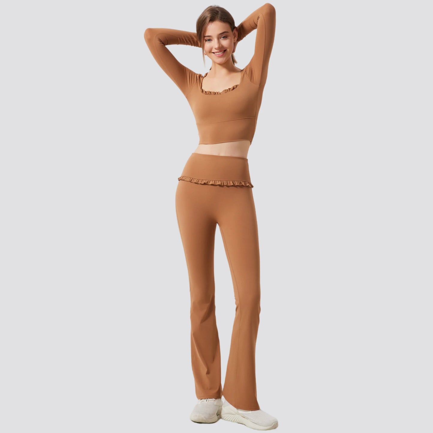 Padded Long Sleeve Crop Top & High Waist Flared Leggings