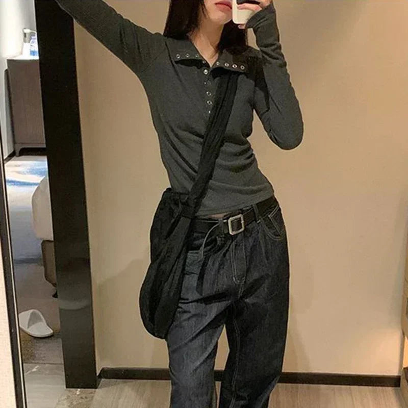 Button Up Bottoming Pullover Top - Palm and Thread
