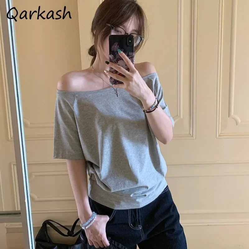 Off Shoulder Solid Short Sleeve Top - Palm and Thread