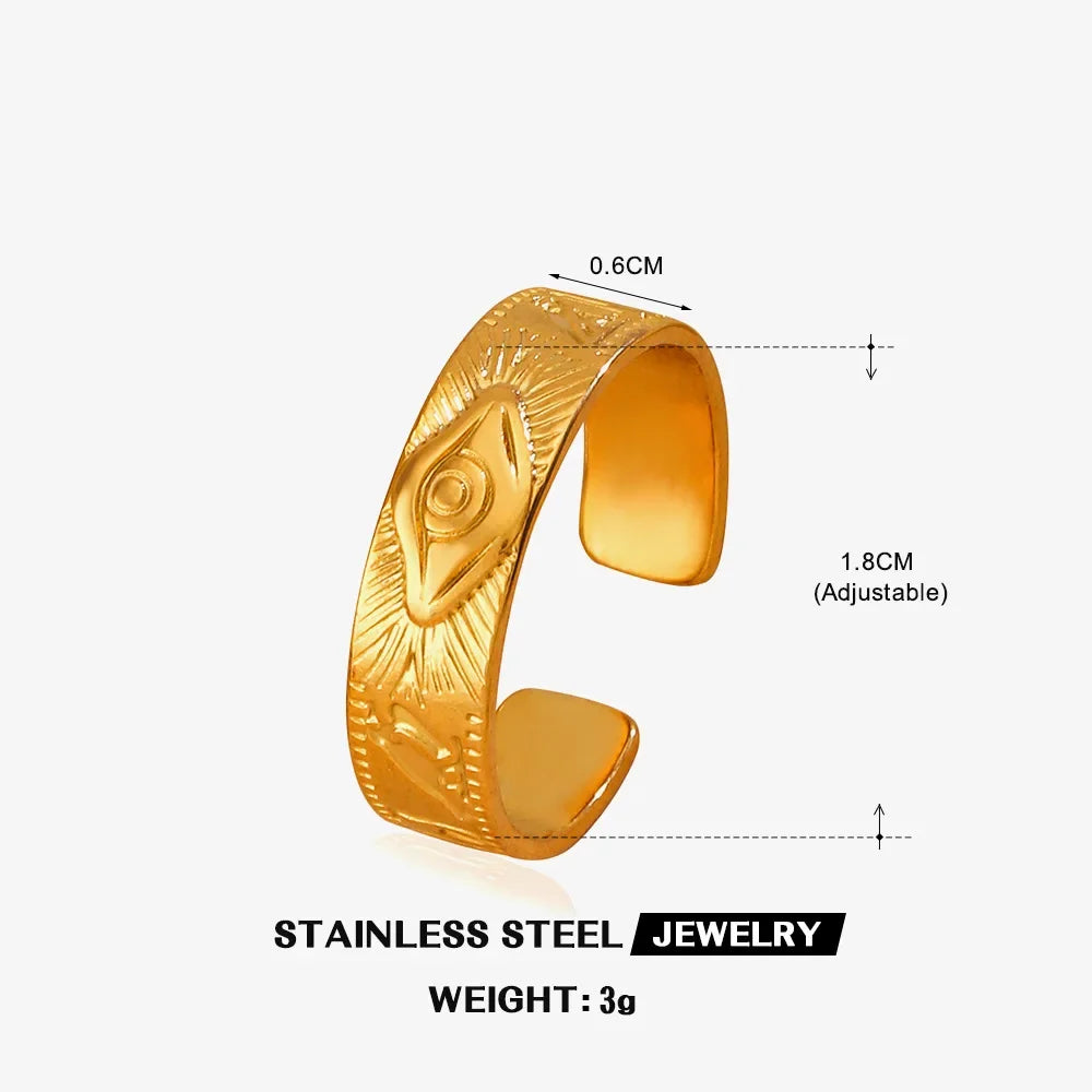 Multiple Styles Stainless Steel Geometric Texture Wide Ring - Palm and Thread