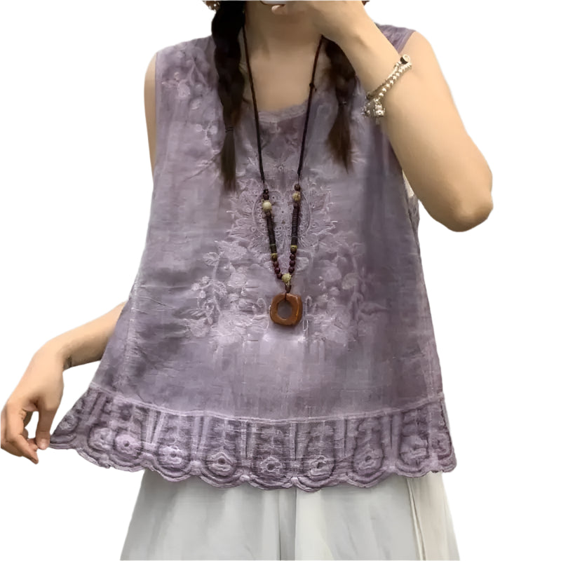 Embroidery Solid Cotton Tank Top - Palm and Thread