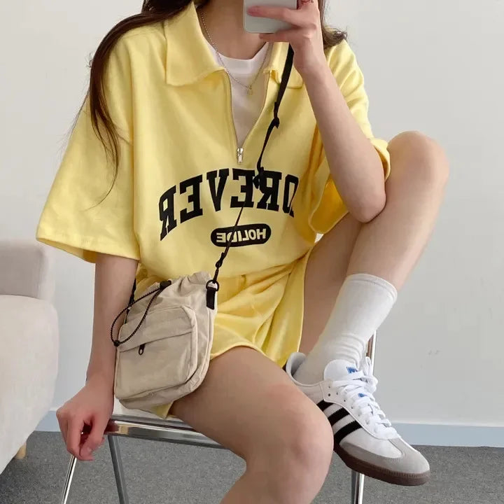 Cotton Ease Zip-Up Polo Shorts Set