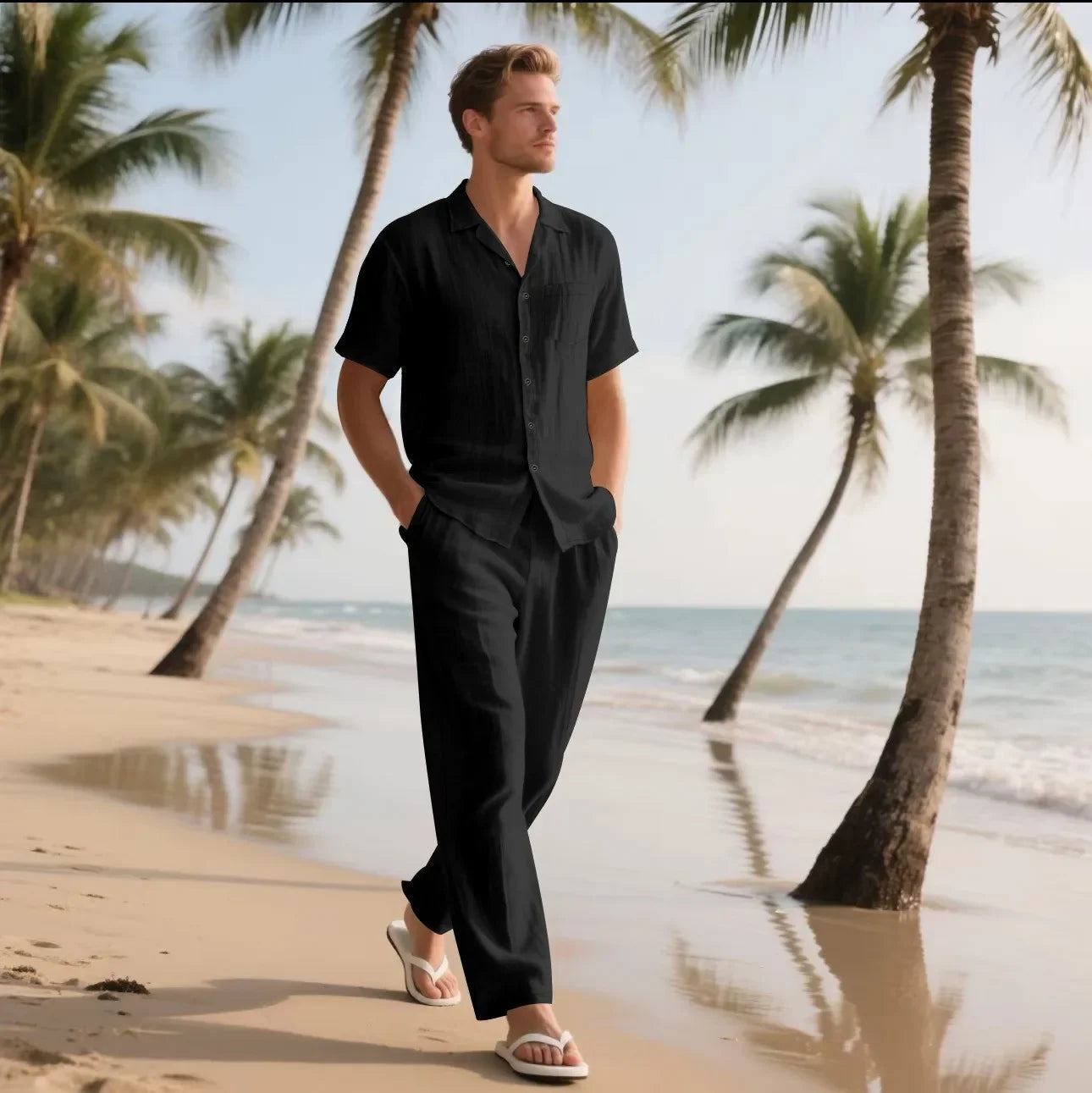 Beach linen shirt + long pant sET - Palm and Thread
