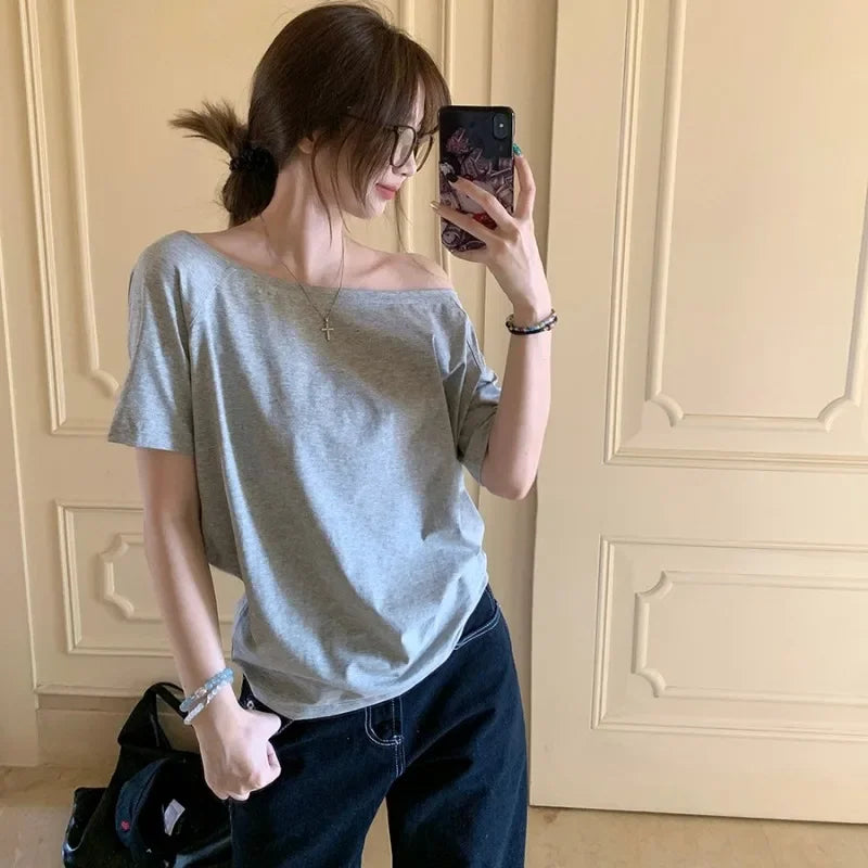 Off Shoulder Solid Short Sleeve Top - Palm and Thread