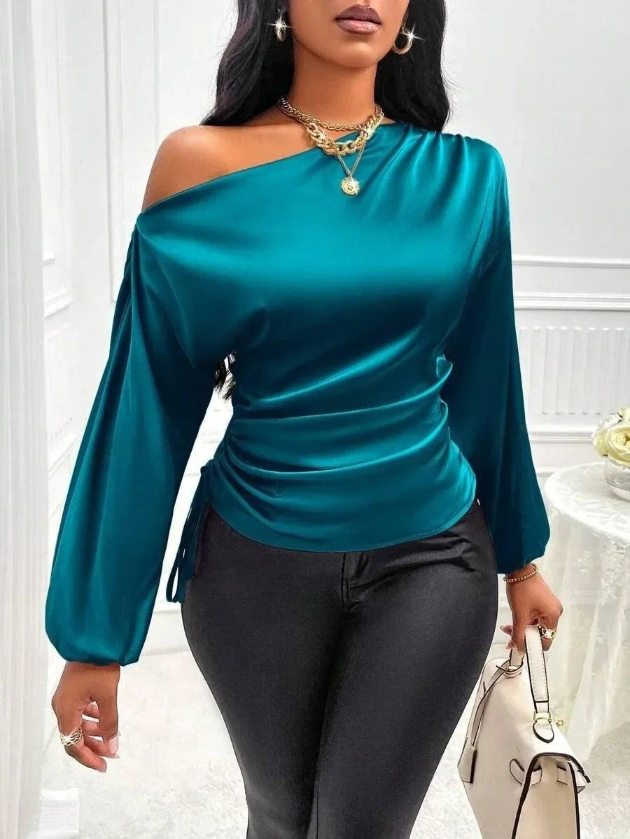 Temperament Slant Shoulder Blouse - Palm and Thread