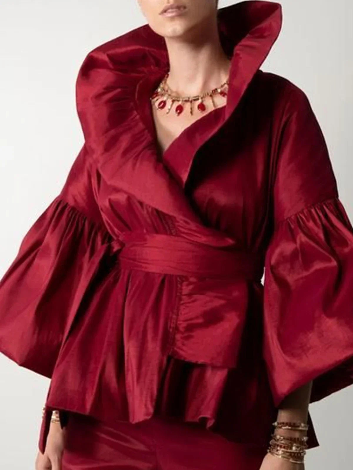 Casual Puff Long Sleeve Ruffles Blouse - Palm and Thread