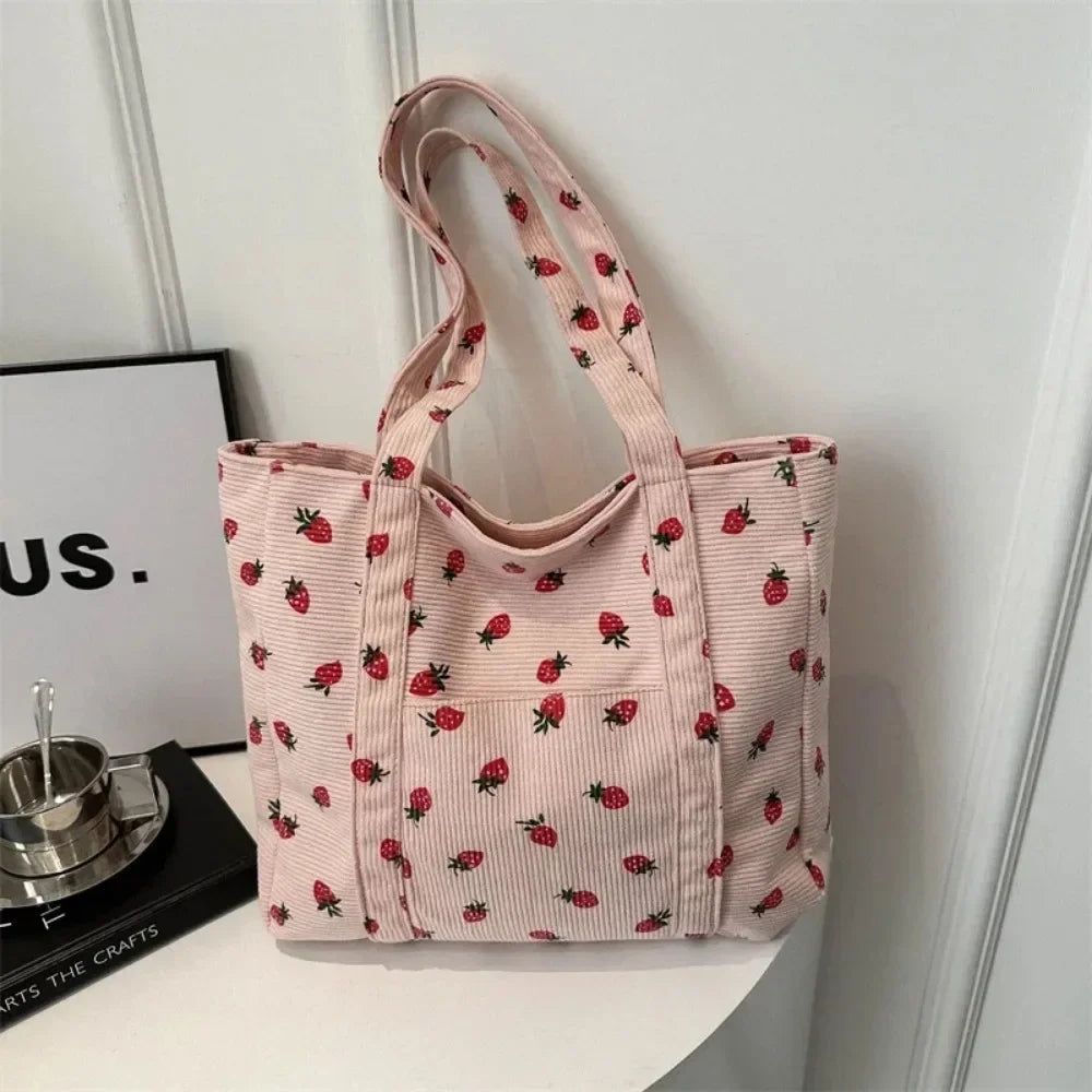 Corduroy Handbag Strawberries Beach Bag - Palm and Thread