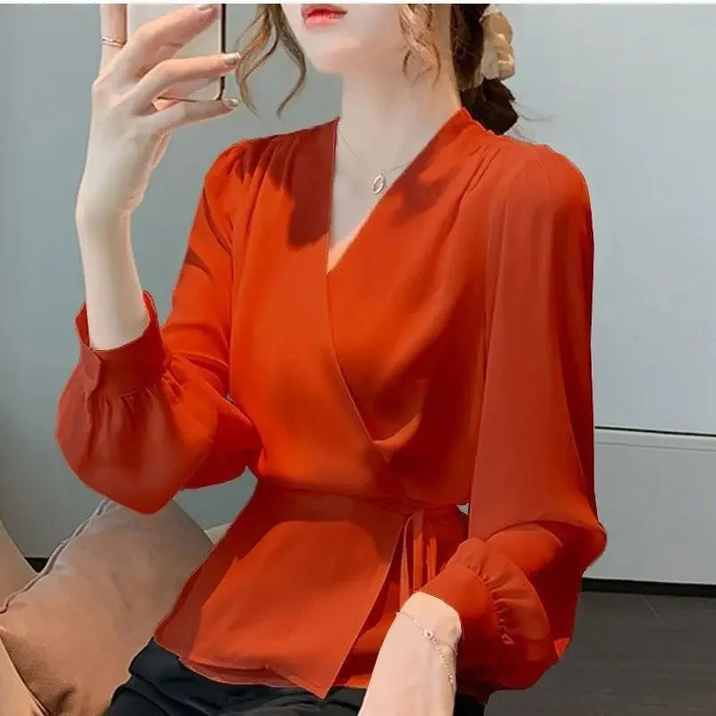 Stylish V-Neck Bandage Chiffon Shirt - Palm and Thread