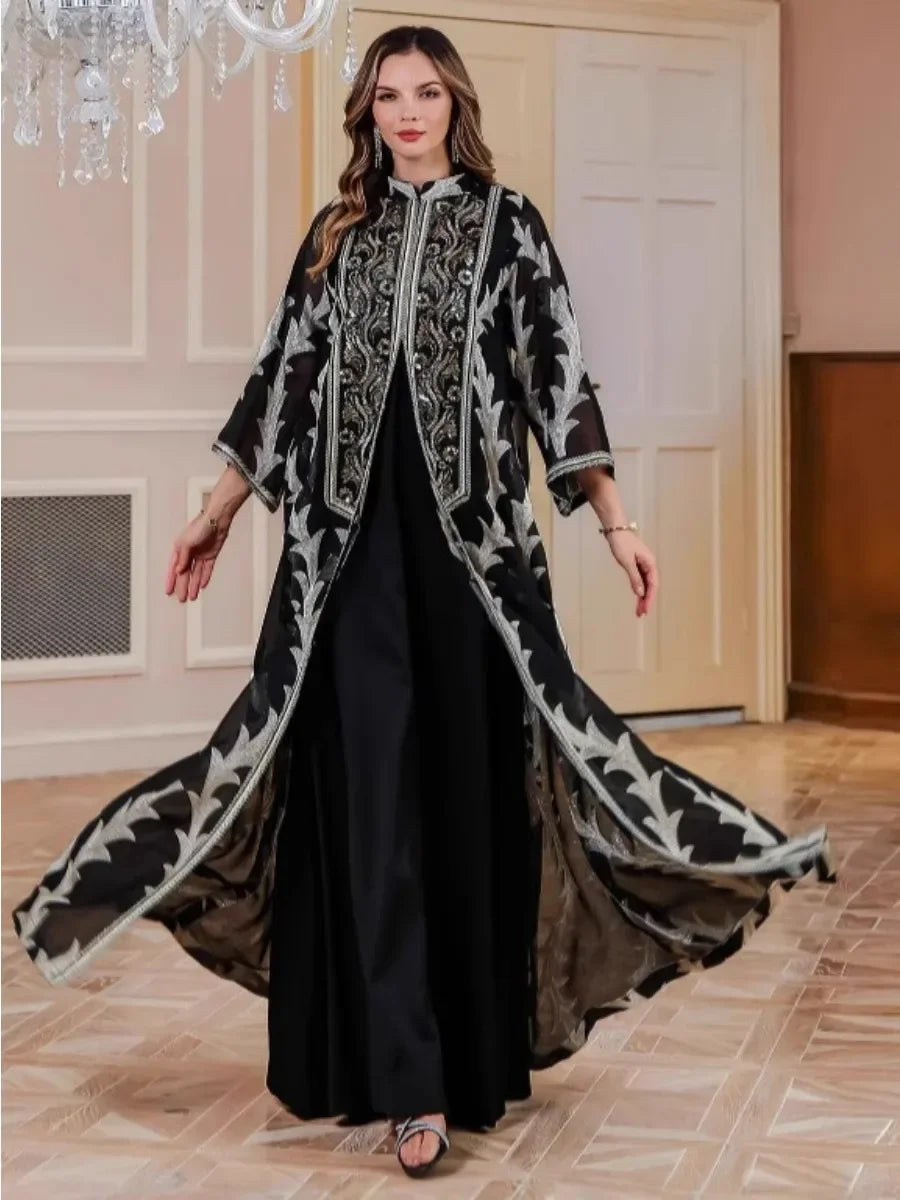 Mesh Embroidery Abaya Dress - Palm and Thread