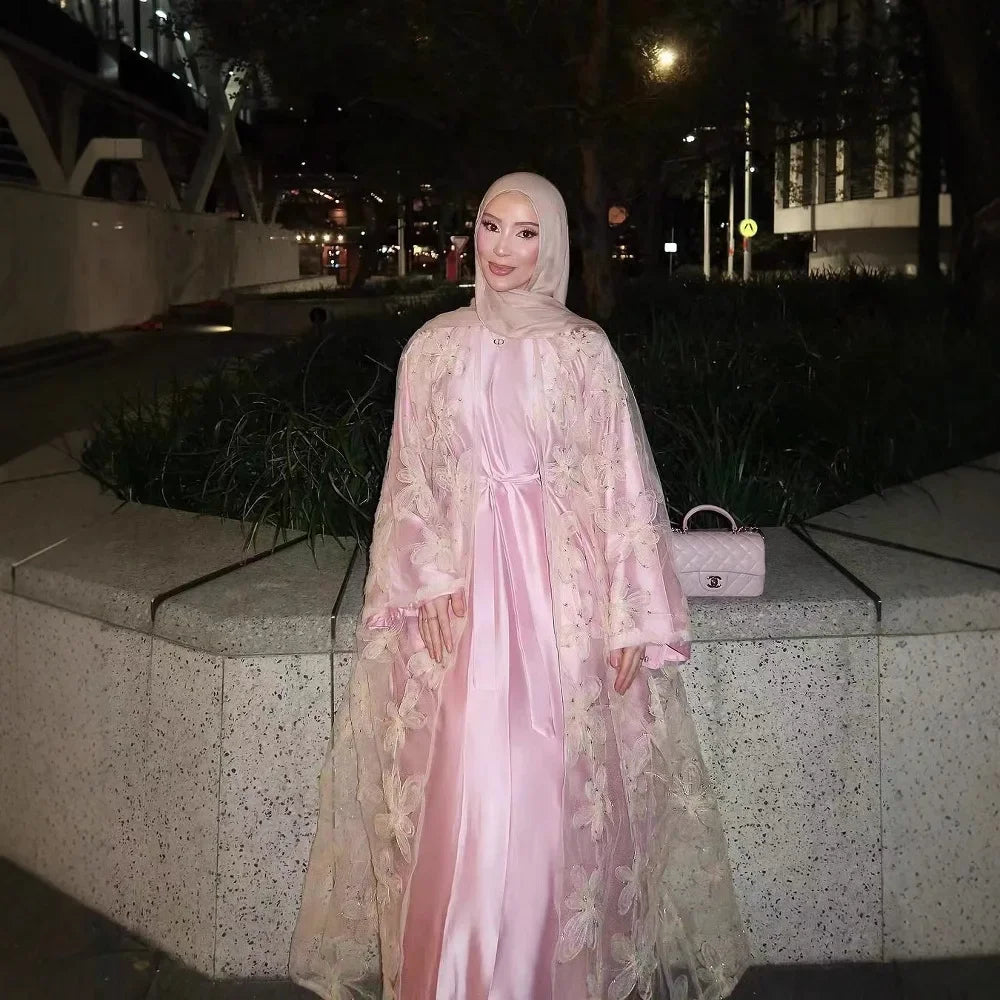 Floral Embroidery Organza Abaya - Palm and Thread
