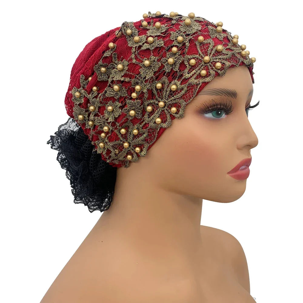 Embroidery Beading Turban Cap - Palm and Thread