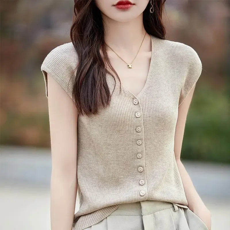Knitted Suspenders Sleeveless V-Neck Cardigan - Palm and Thread