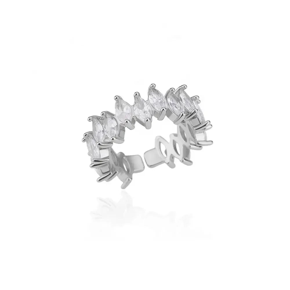White Zircon Flower Leaf Shape Stainless Steel Ring - Palm and Thread