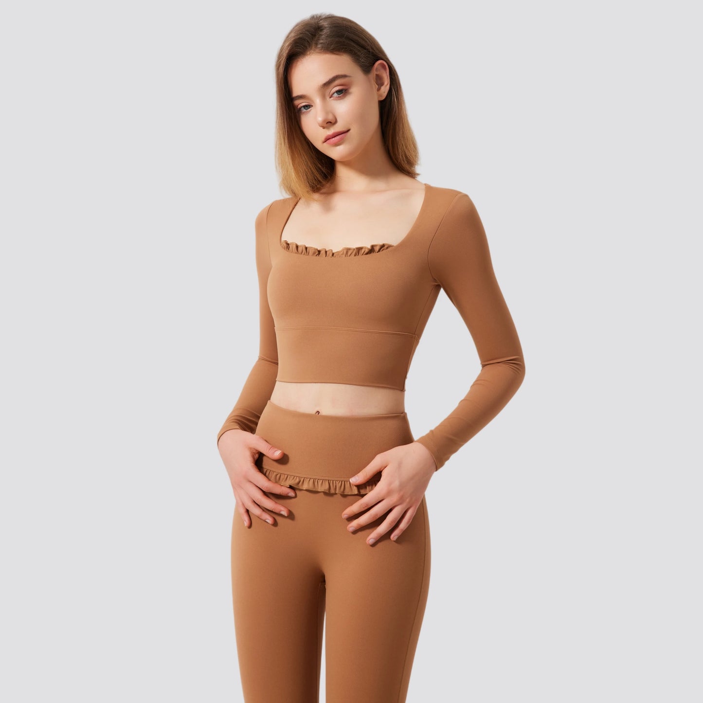 Padded Long Sleeve Crop Top & High Waist Flared Leggings