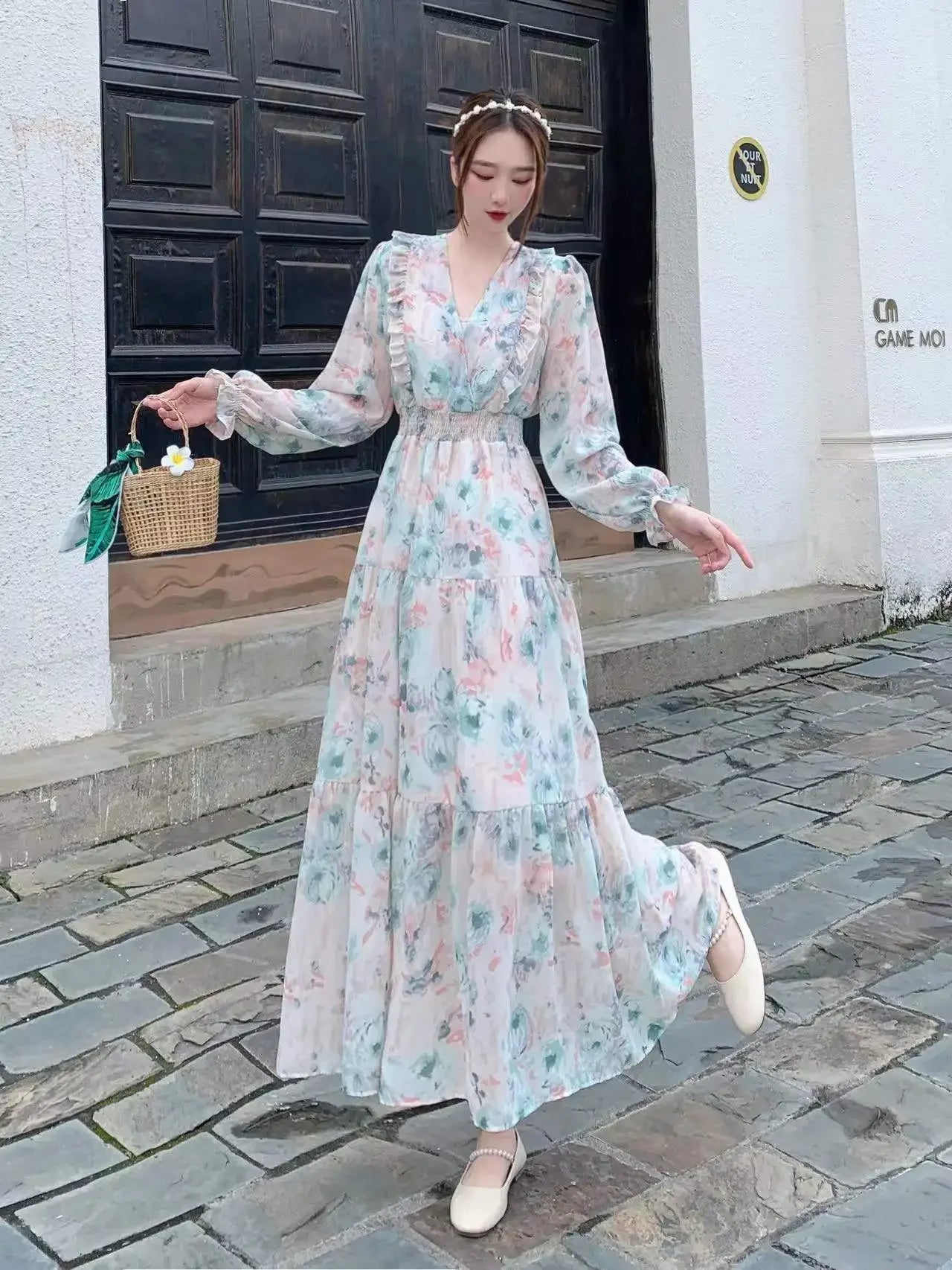 V-neck Long Sleeve Vestidos Dress - Palm and Thread