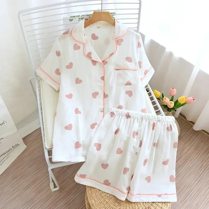 Cotton short-sleeved shorts pajamas set - Palm and Thread