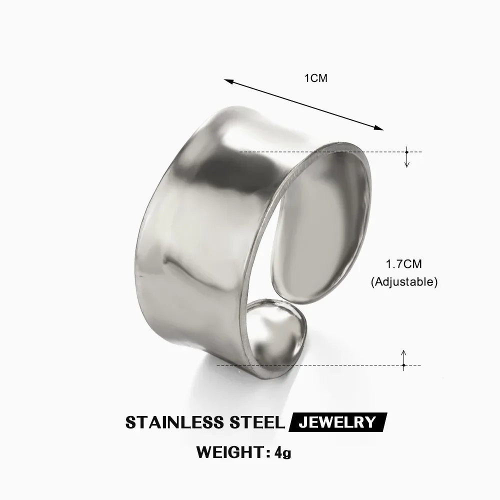 Multiple Styles Stainless Steel Geometric Texture Wide Ring - Palm and Thread