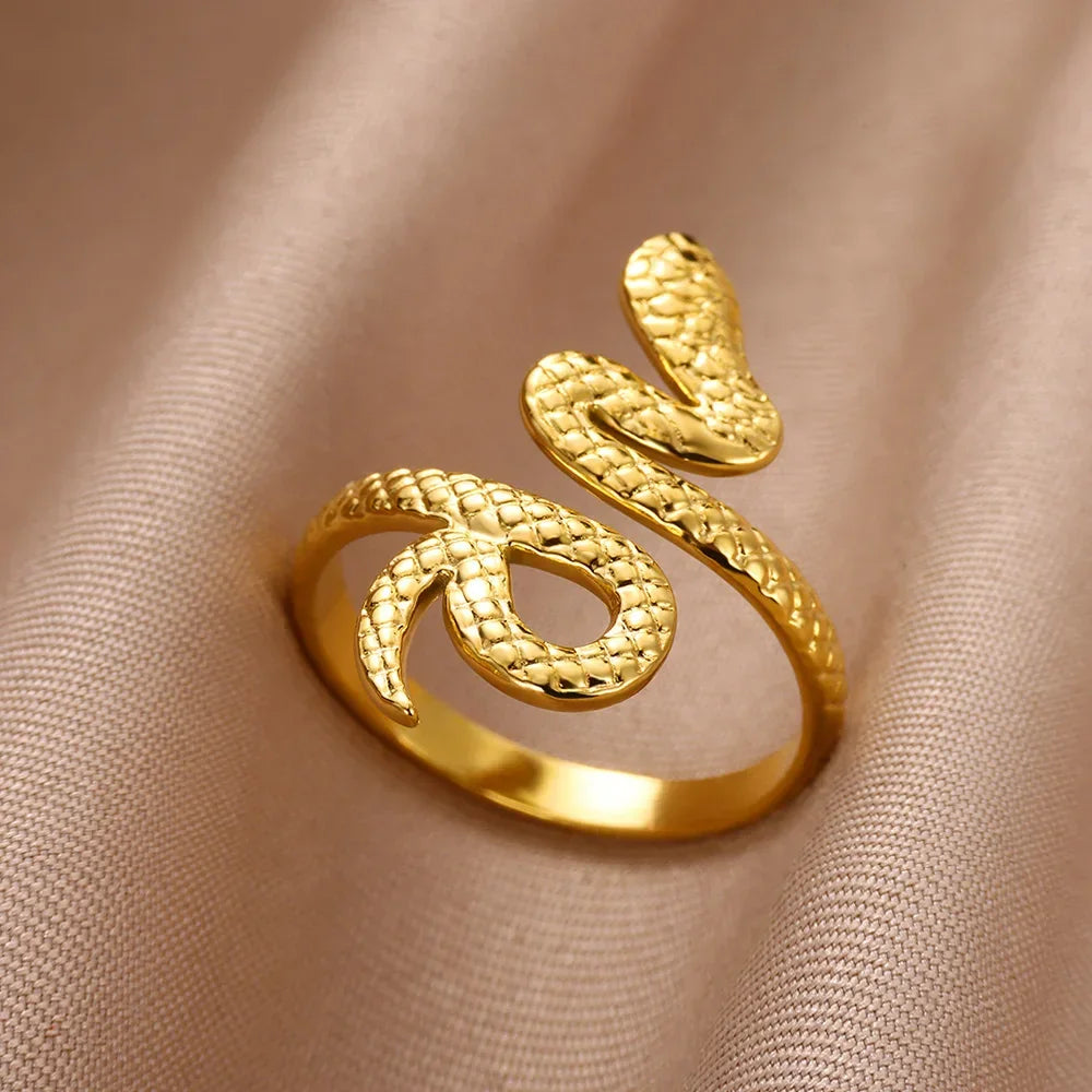 Gold Plated Stainless Steel Snake Ring - Palm and Thread