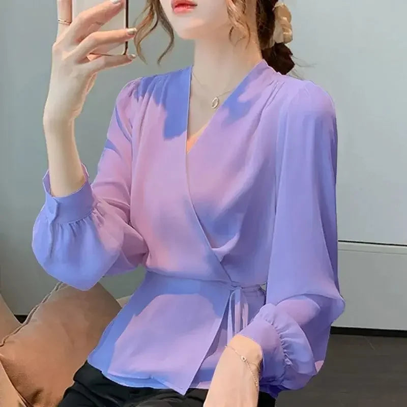 Stylish V-Neck Bandage Chiffon Shirt - Palm and Thread