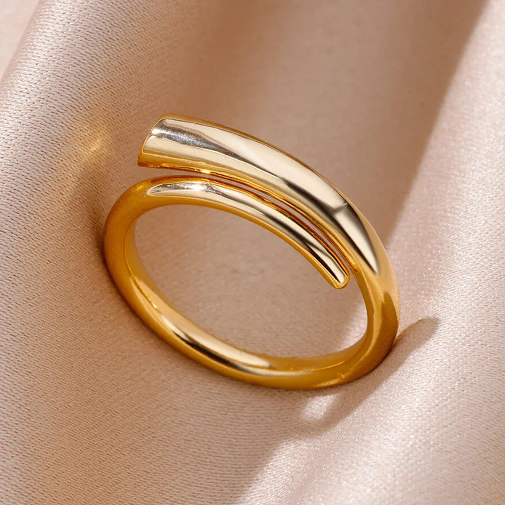 Stainless Steel Gold Color Open Gothic Ring - Palm and Thread