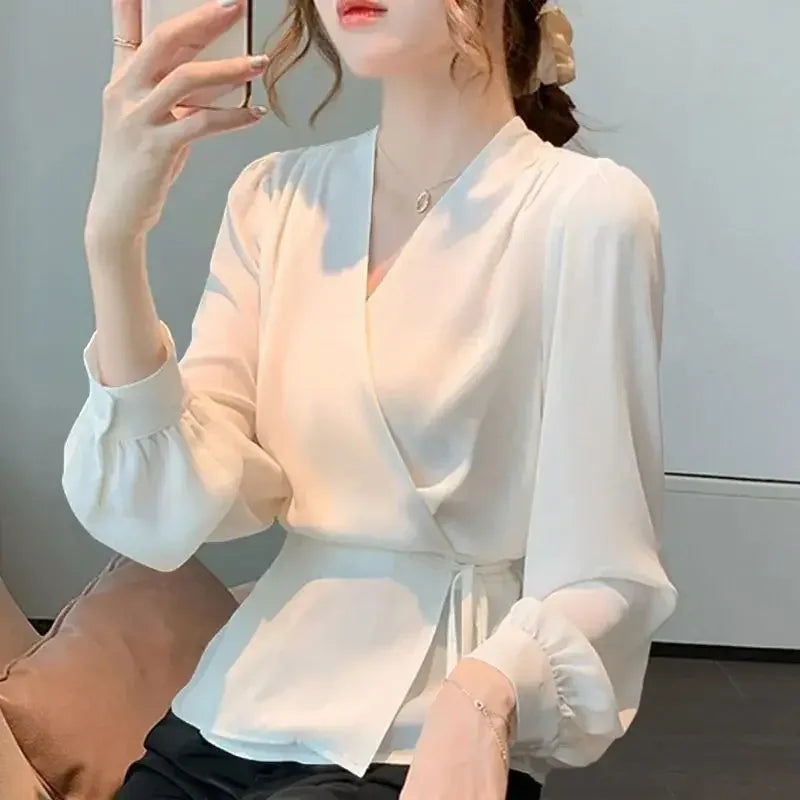 Stylish V-Neck Bandage Chiffon Shirt - Palm and Thread