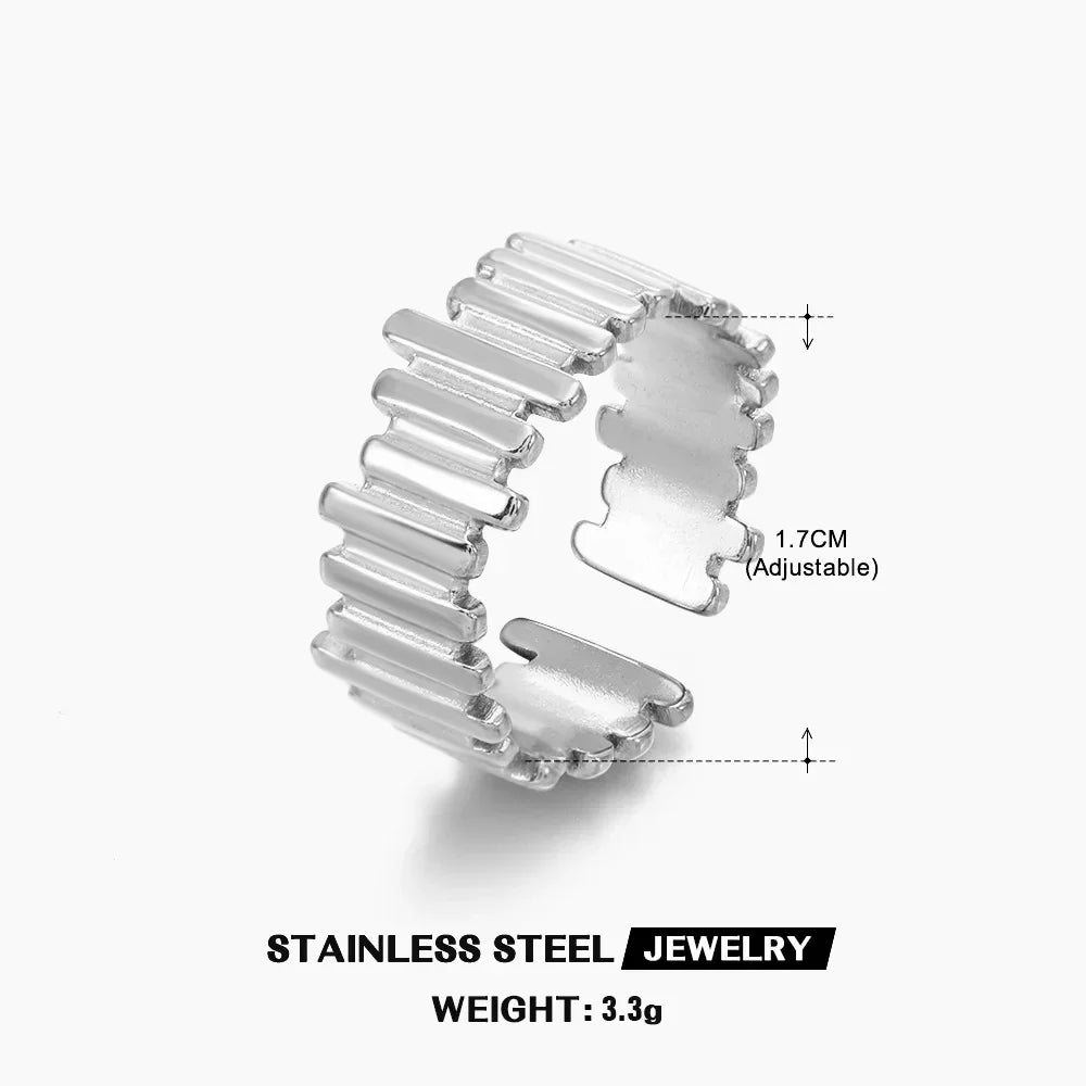 Multiple Styles Stainless Steel Geometric Texture Wide Ring - Palm and Thread