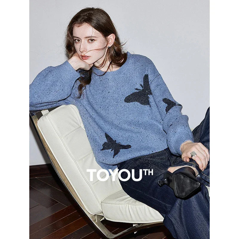New Jacquard Butterfly Bead Pullover Top - Palm and Thread