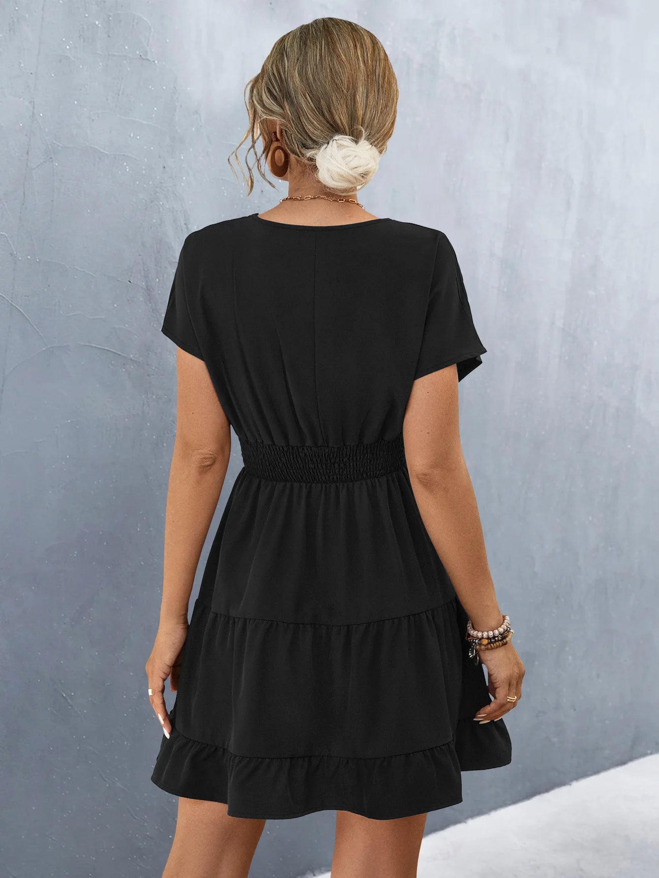 Elegant V-Neck Ruffle A-Line Dress