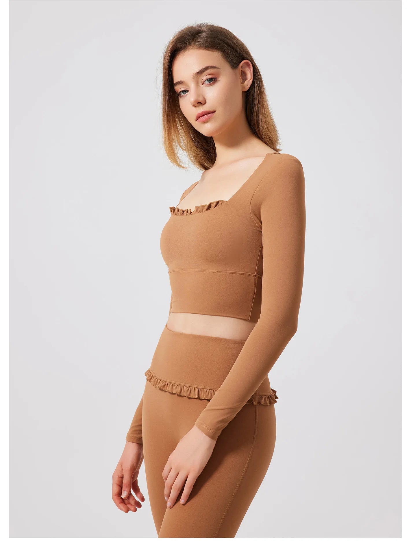 Padded Long Sleeve Crop Top & High Waist Flared Leggings