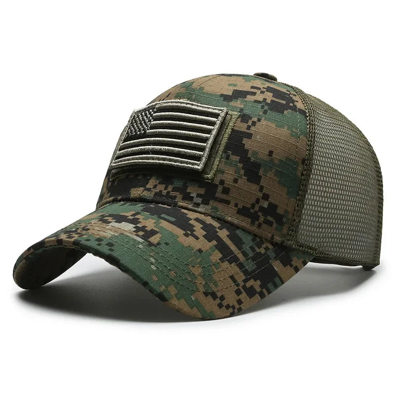 Backed Baseball Cap with American Flag Patch - Palm and Thread