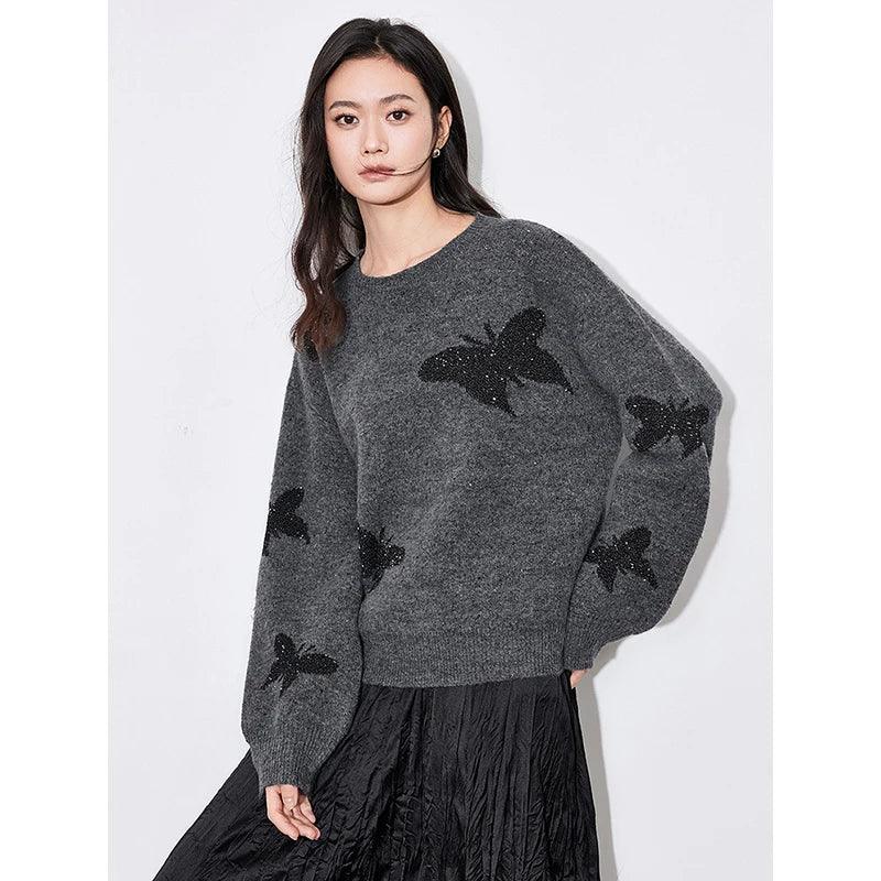 New Jacquard Butterfly Bead Pullover Top - Palm and Thread