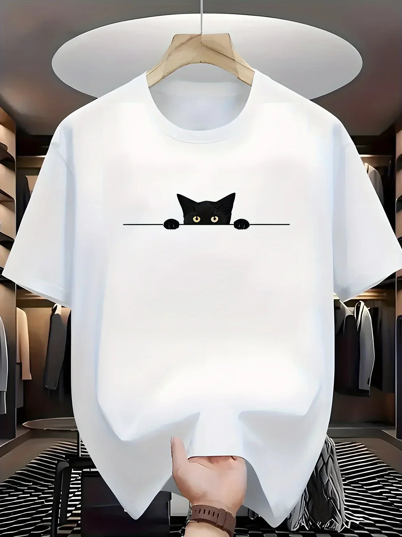 Fashionable Casual Loose Large Cute Cat Pattern Printed T-shirt Top - Palm and Thread