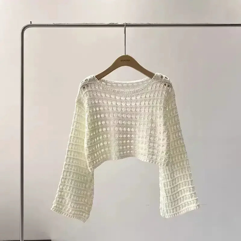 Long Sleeve Crochet Knit Top - Palm and Thread