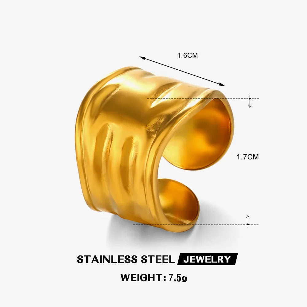 Multiple Styles Stainless Steel Geometric Texture Wide Ring - Palm and Thread