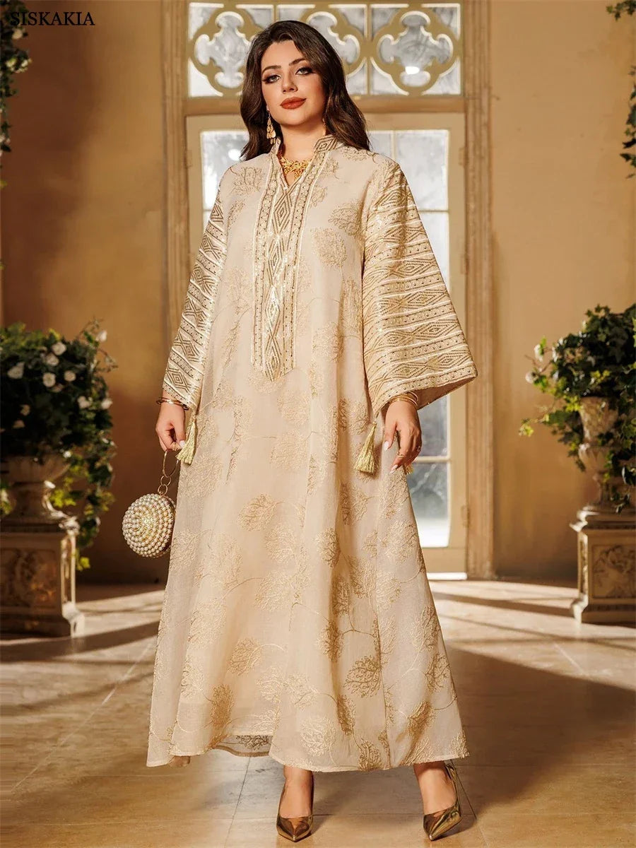 Embroidery Sequins Maxi Dress Casual Loose Abaya - Palm and Thread