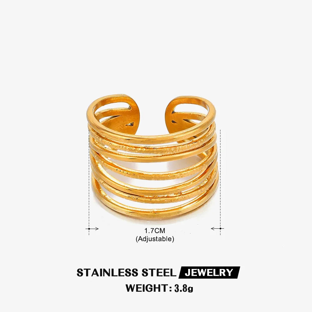 Multiple Styles Stainless Steel Geometric Texture Wide Ring - Palm and Thread