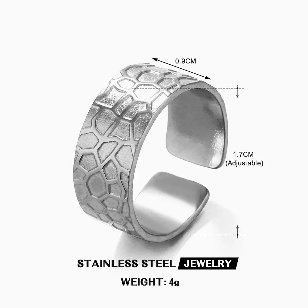 Multiple Styles Stainless Steel Geometric Texture Wide Ring - Palm and Thread