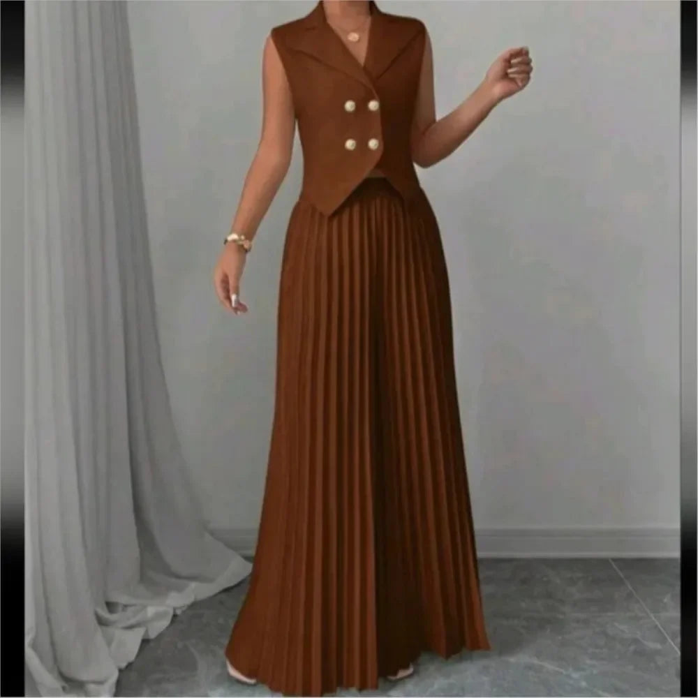 Elegant Commuting Solid Color Sleeveless Top + Trouser Two-piece Set - Palm and Thread