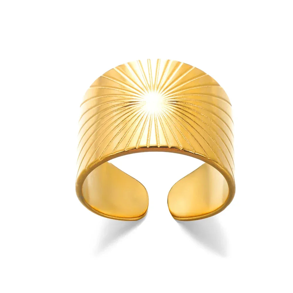 White Zircon Flower Leaf Shape Stainless Steel Ring - Palm and Thread