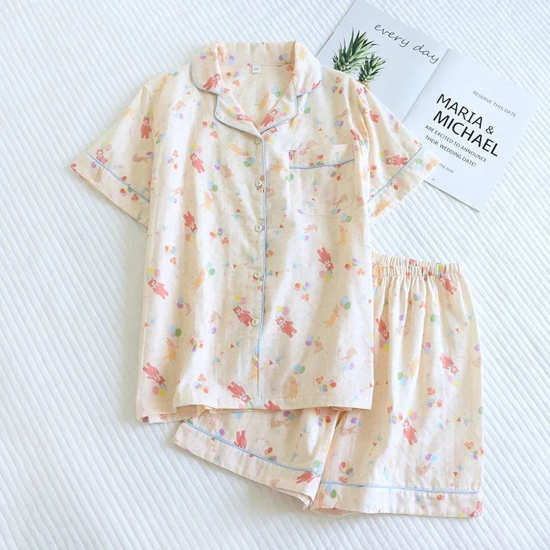 Cotton short-sleeved shorts pajamas set - Palm and Thread