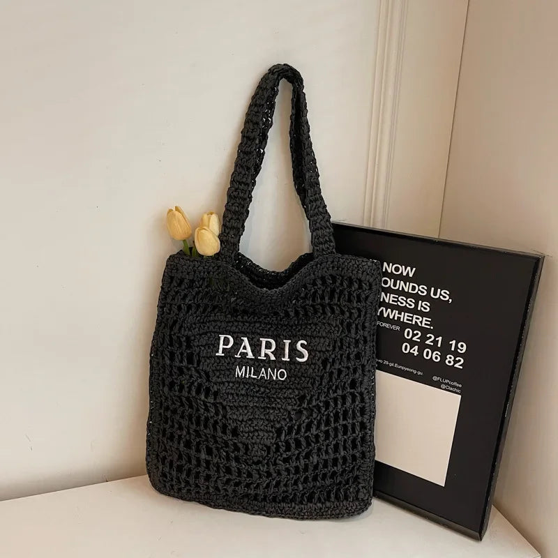 Fashion Straw Hollow Woven Shoulder Bag - Palm and Thread