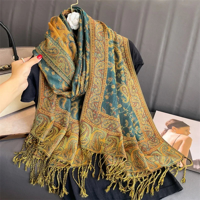 Tassel Design Paisley Jacquard Pashmina - Palm and Thread