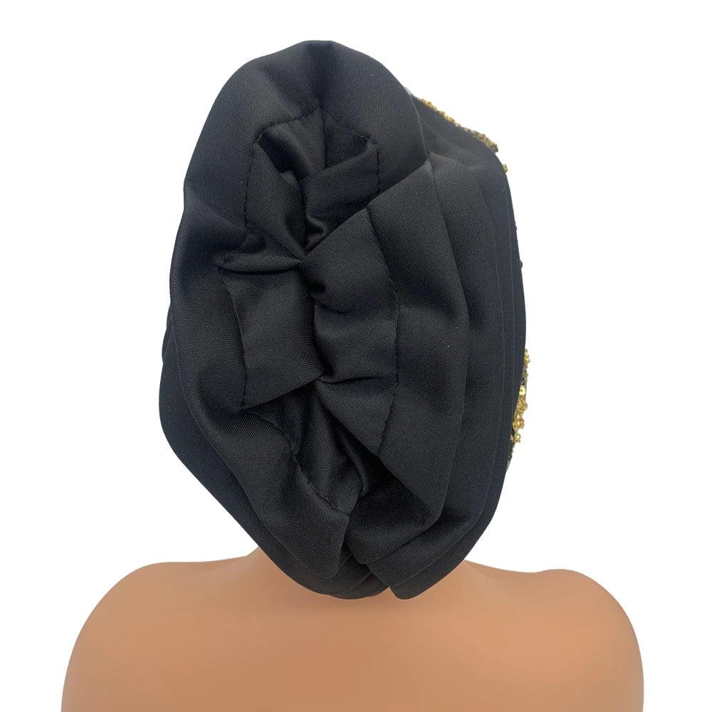 Luxury Embroidery Beading Pleated Turban Cap - Palm and Thread