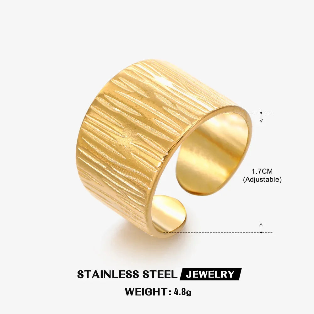 Multiple Styles Stainless Steel Geometric Texture Wide Ring - Palm and Thread