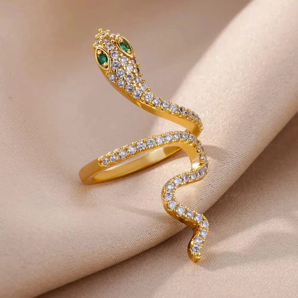 Gold Plated Stainless Steel Snake Ring - Palm and Thread