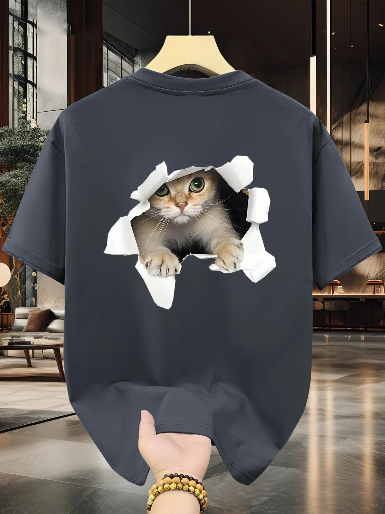 Fashionable Casual Loose Large Size 3D Cat Pattern Printed T-Shirt - Palm and Thread